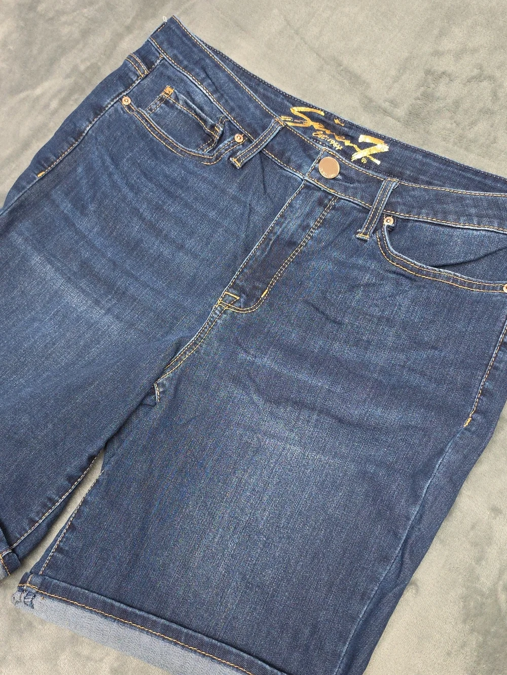 Seven7 Womens 14 Dark Wash Denim Bermuda Shorts Long Length Classic Jeans